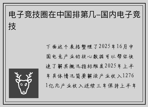 电子竞技圈在中国排第几-国内电子竞技